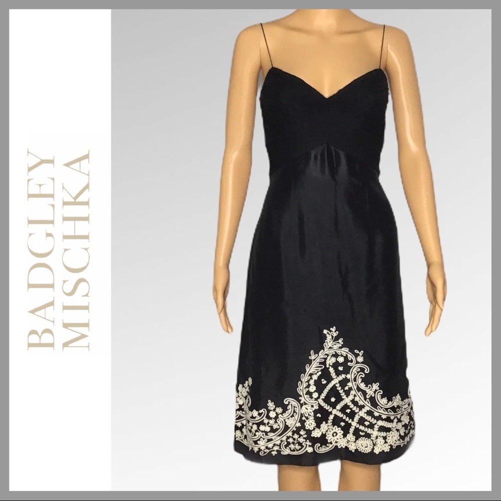 Badgley Mischka Black LBD with Embroidered Hem EUC